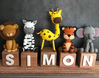 Personalized Name blocks, Animals made of clay, Handmade Safari letter blocks, baby name blocks, Nursery decor, Safari birthday party decor