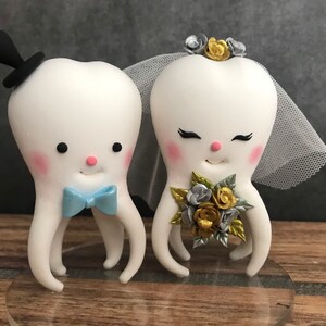 Personalized Wedding Cake Topper, Shipping Free, Tooth cake topper, Molar Teeth Cake topper, Bride and Groom Topper, Dentist Wedding Topper image 10