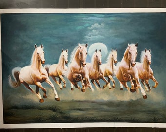 馬の画 馬の絵画 特価漆絵 駆ける八頭の馬 NH83A : 絵画制作専門