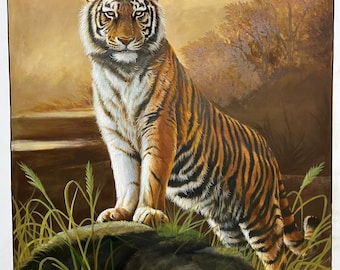 Original tiger standing jungle  painting on canvas using acrylic colors in size 32 by 24 inches without frame.
