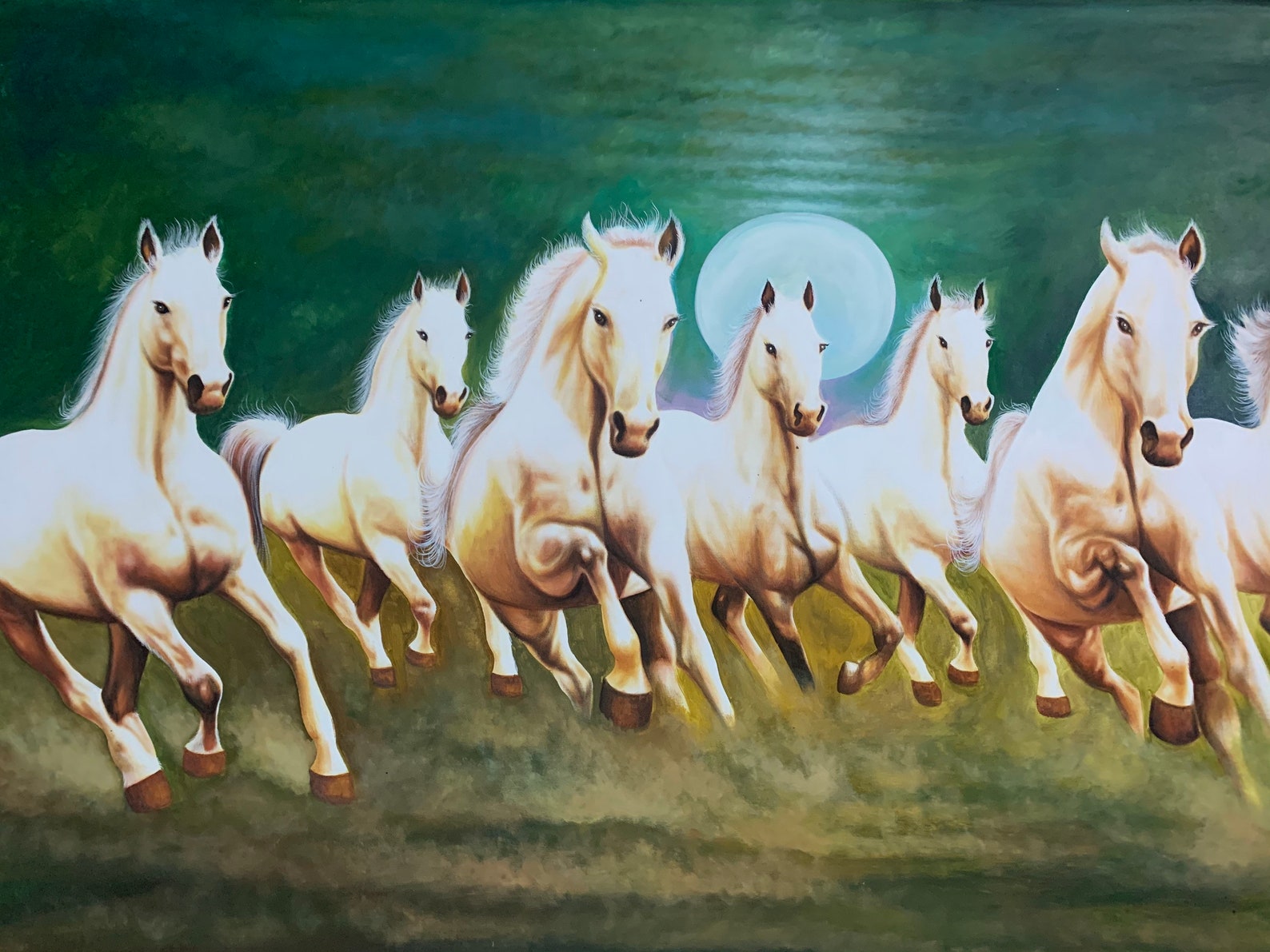 Seven Running Horses in Right Direction 100 Original Hand Etsy