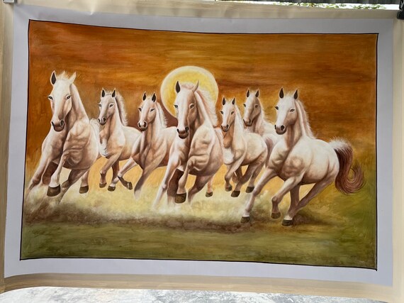 Seven Running Horses in Left Direction 100 Original Hand Made
