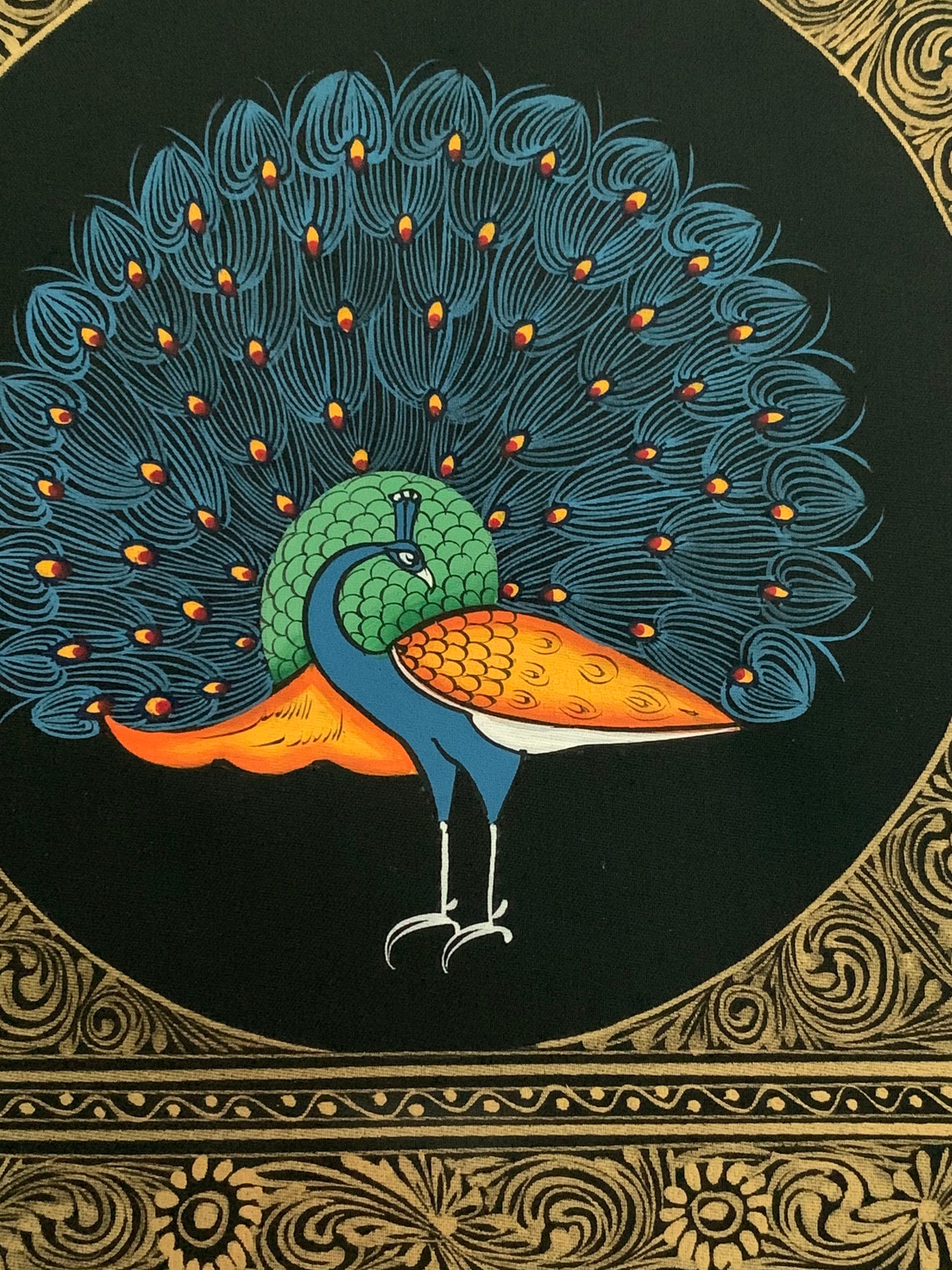 Peacock Miniature Silk Paintings Mughal Art Work in Size 6 by - Etsy