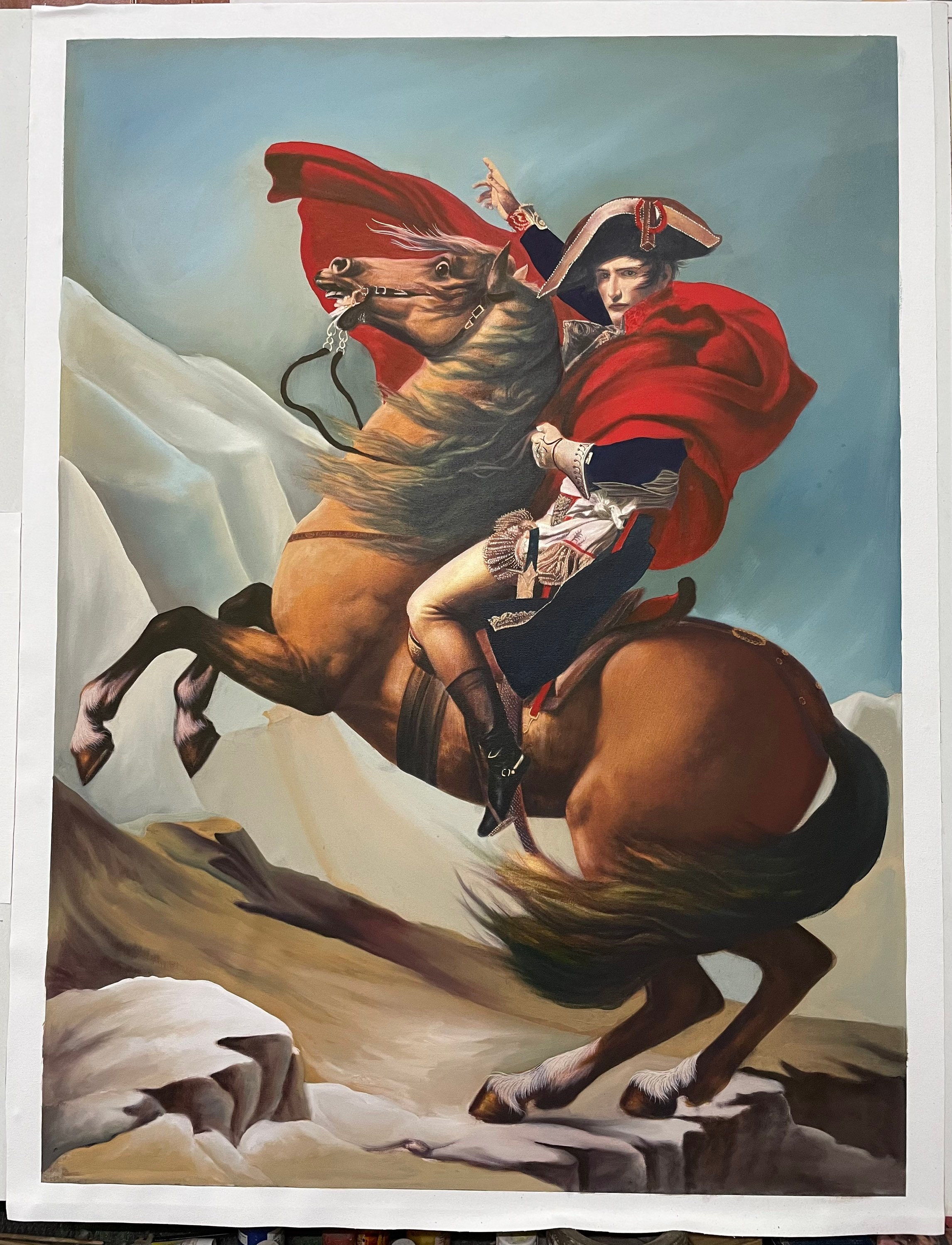 Excellent oil painting Emperor Napoleon on horse Crossing the Alps canvas 36" 