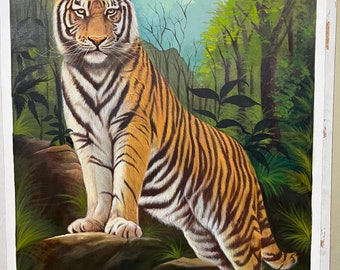 Original tiger standing jungle  painting on canvas using acrylic colors in size 4 by 3 feet without frame.