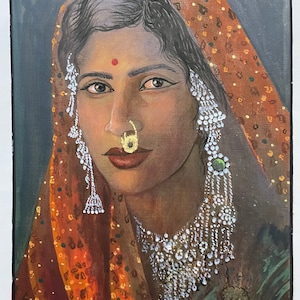 traditional indian woman’s paintings original on paper using poster colors size 9 by 8 inches without frame