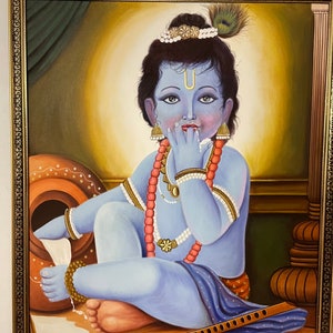 Vastu Bal Krishna painting on canvas vastu bedroom painting on canvas in size 30 by 36 inches frameless.
