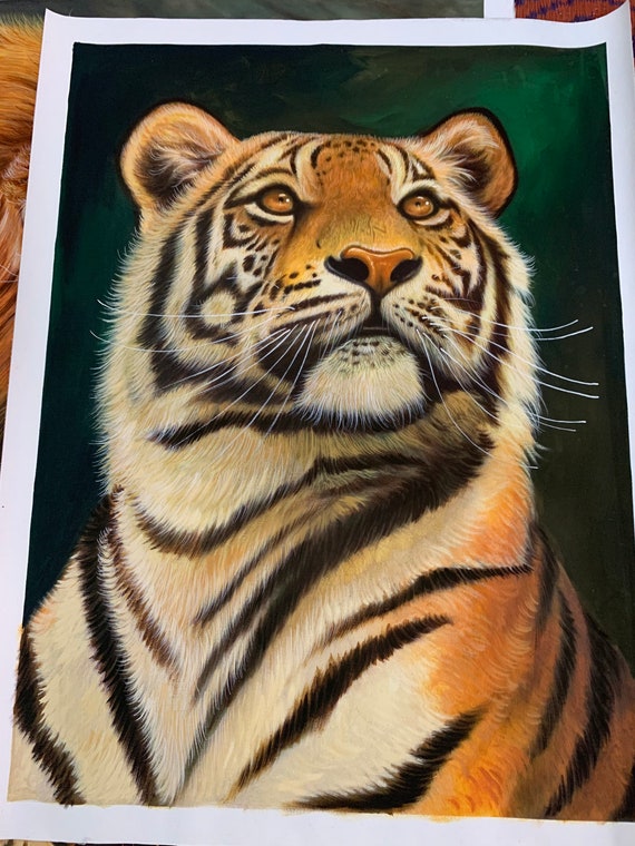 Original Tiger Gesicht Malerei Auf Leinwand Mit Acrylfarben In Etsy