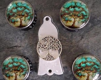 Perillas de control de velocidad y cubiertas de armazón de guitarra personalizadas de edición limitada - Trees Silver Greens a (juego de edición limitada)