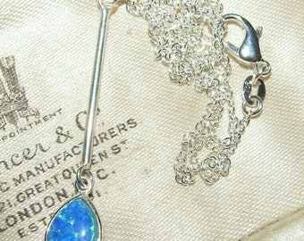 Vintage Sterling Silver Art Nouveau Pendant N/lace and Chain.. Gorgeous Blue Gilson Opal hints of pacific blues - sea greens in a tear drop