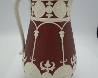 Rare ..1860  Victorian Stoneware (Antique & Collectable.) Salt Glazed Pitcher with Pewter Lid. C.1860&#39;s - 23cm High