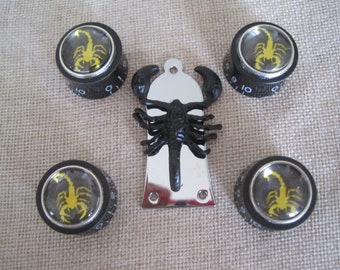 Guitar Custom Ltd Editions Control Knobs & Truss Covers Custom Set - The Black and Yellow Scorpion  Set - Ltd Edition