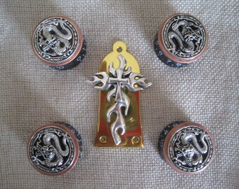 Perillas de control de velocidad y cubiertas de armadura Guitar Custom Ltd Custom - Juego Fired Cross Dragon - Edición limitada