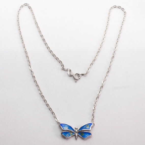 Pendentif Ancien En Argent 925, Style Art Déco, émaillé Bleu, Pièce Unique Et Vintage