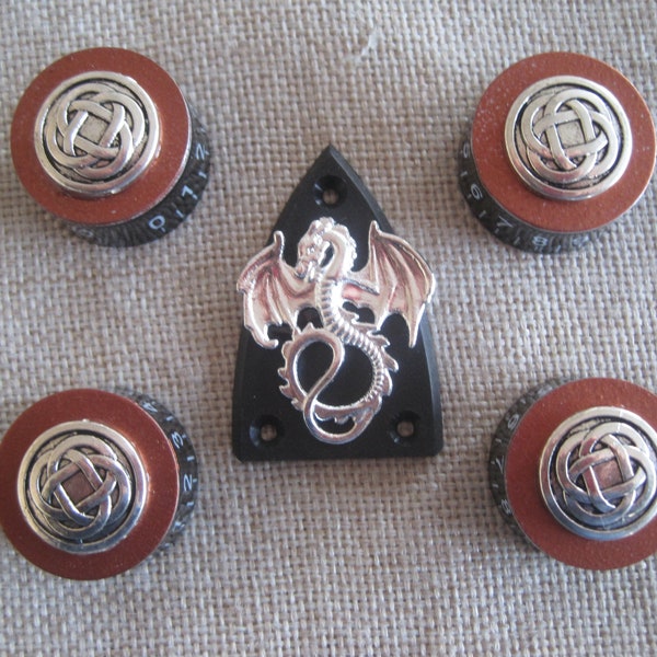 Guitar Custom Ltd. Control Knobs & Truss Covers Custom - Silvers in Celtics / Dragon Set -- Special Edition