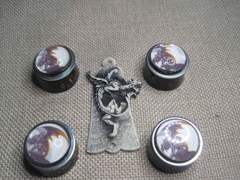 Custom Ltd Edition. Control Knobs & Truss Covers Custom - White Aged Dragon Set. Custom Ltd Ed. image 2