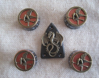 Guitar Custom Ltd. Control Knobs & Truss Covers Custom - Mocking Birds in Bronze Browns / Dragon Set -- Special Edition