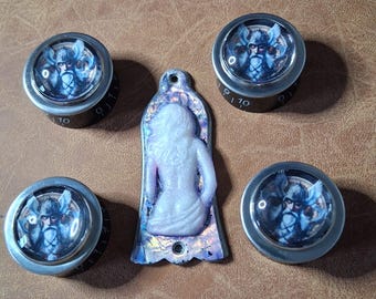 Perilla de control y cubiertas de armadura de Guitar Custom Ltd Custom - Vikings Maiden (falso abulón) TC @ Custom Ltd Ed..