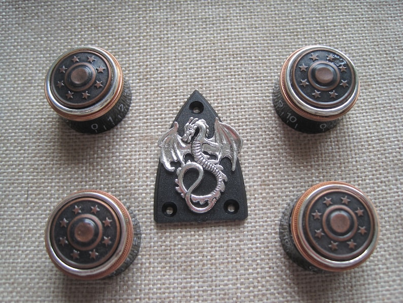 Guitar Custom Ltd Edition Bedieningsknoppen en trusscovers Custom .... Shotgun Dragon-set - zilver .. Ltd-editie afbeelding 2