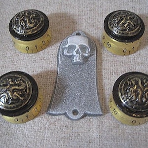 Guitar Custom Ltd Edition Control Knobs & Truss Covers Custom - Dragons and Skulls Set ( Bright Metallic Gold Knobs) . A Custom Ltd Edition.