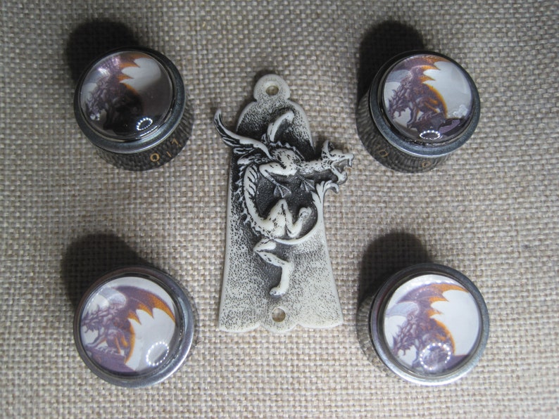Custom Ltd Edition. Control Knobs & Truss Covers Custom - White Aged Dragon Set. Custom Ltd Ed. image 3