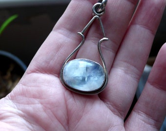 Vintage Blue Moonstone and Silver Pendant and Chain