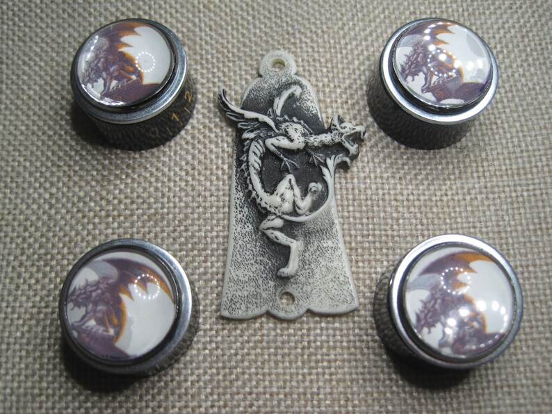 Custom Ltd Edition. Control Knobs & Truss Covers Custom - White Aged Dragon Set. Custom Ltd Ed. image 4
