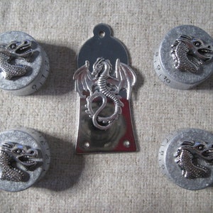 Guitar Custom Ltd Editions : Control Knobs & Truss Covers Custom - The Silver Dragons Set.  A Custom Ltd Edition.