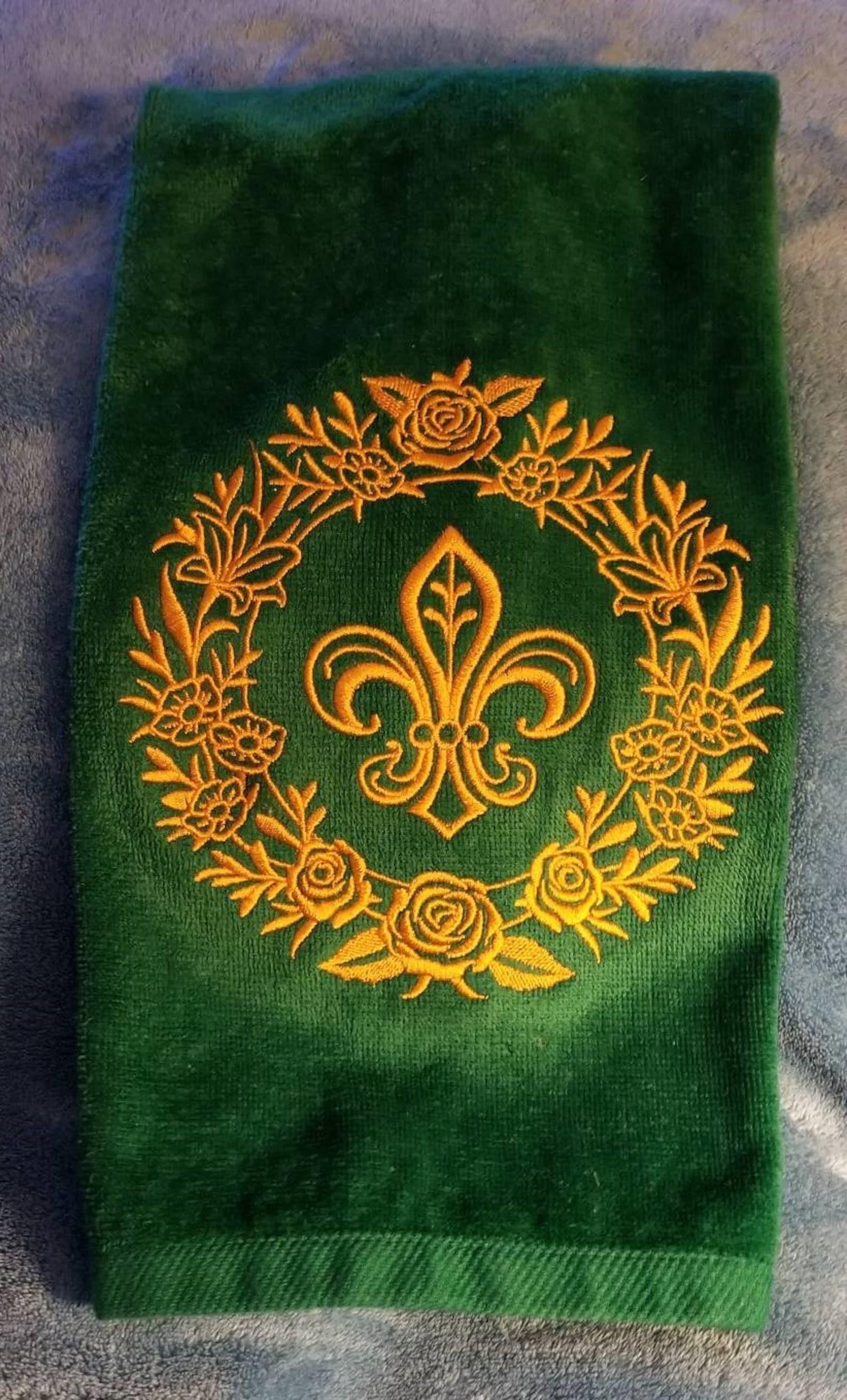 Emerald Green Velour Hand Towel with Elegant Filigree Fleur de Etsy
