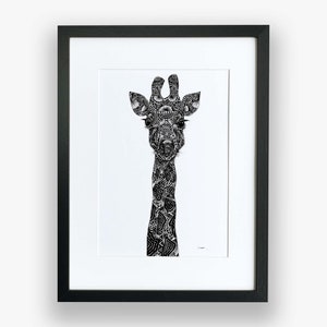 Giraffe Print, Giraffe Limited Edition Giclée Artwork, Cute Animal Art Print, Wildlife Wall Art, Monochrome Art Print, Hand Drawn Giraffe