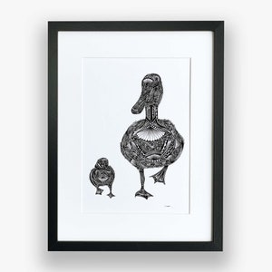 Duck Print, Duck Limited Edition Giclée Artwork, Cute Animal Art Print, Wildlife Wall Art, Monochrome Art Print, Hand Drawn Duck Art