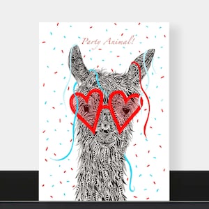 Llama Celebration Card, Animal Celebration Card, Eco Friendly Card, Animal Birthday Card, Hand Drawn Wildlife Card