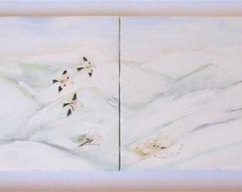 bird gift seasonal painting-snow buntings