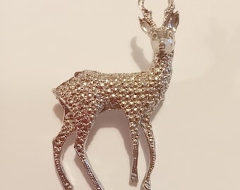 deer brooch silver colour mid century vintage sparkle gift 1950's original