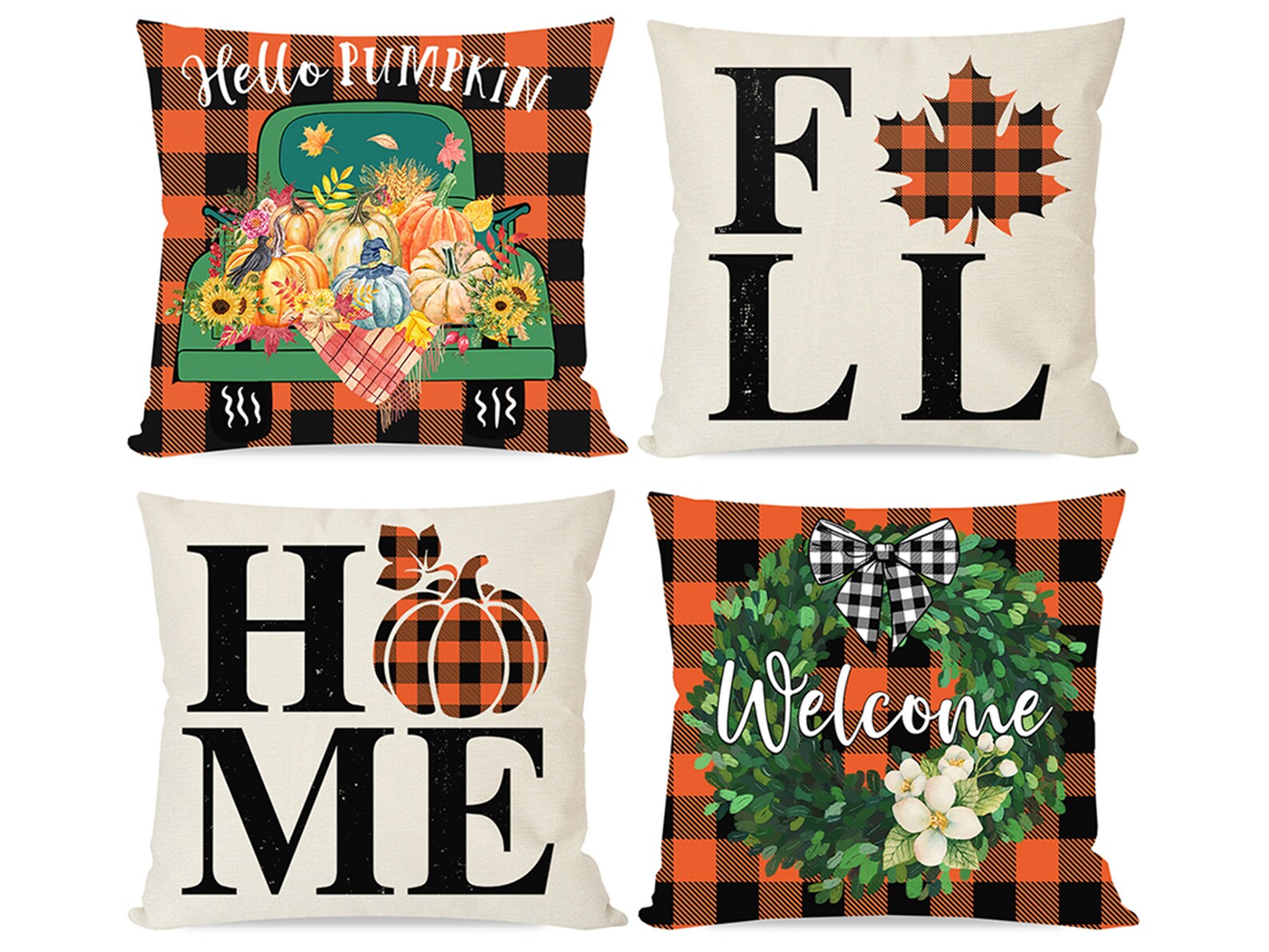 Fall Pillow Covers 18x18 Set of 4 Orange Buffalo Check Plaid Etsy