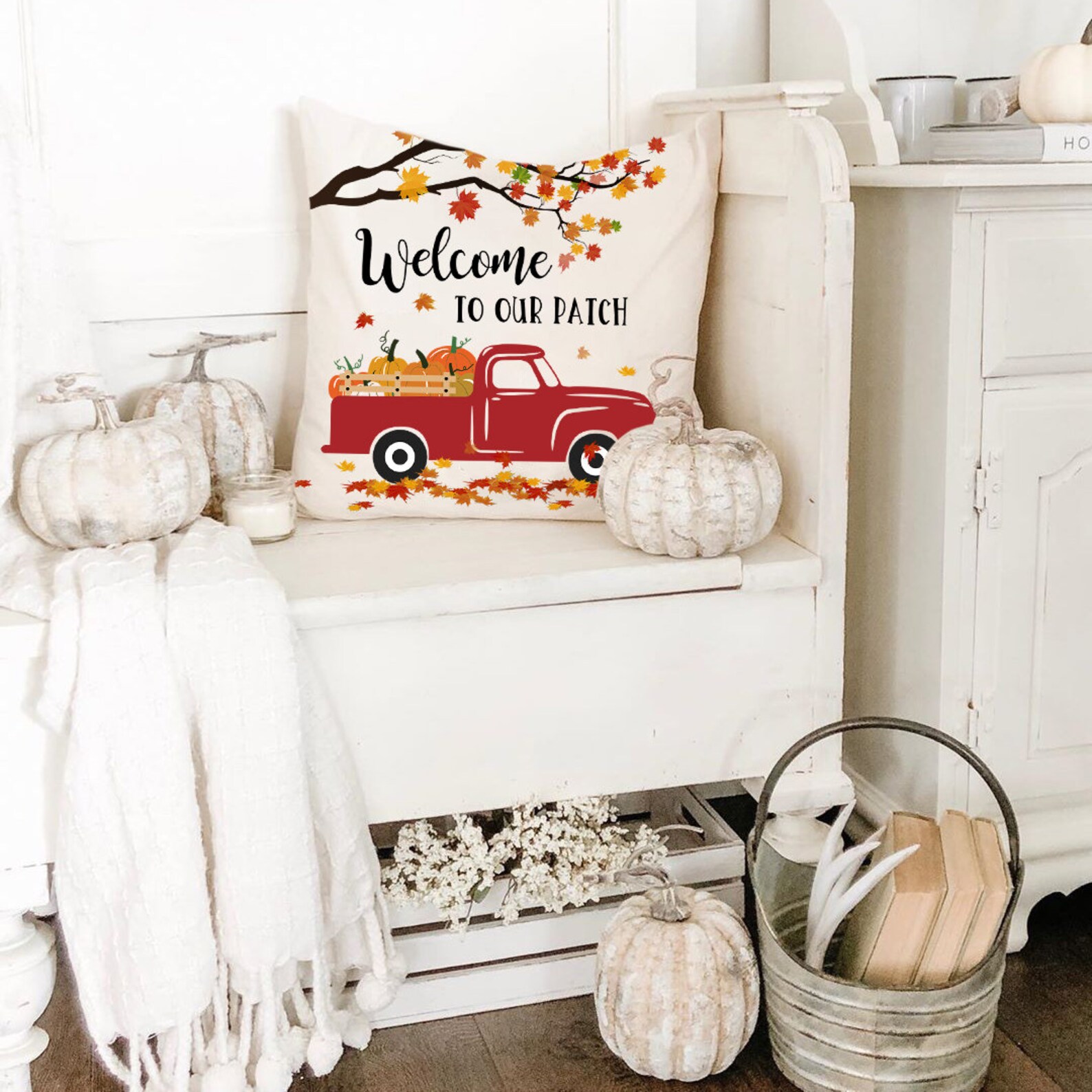 Set of 4 Happy Fall Pillow Covers 18x18 Autumn Thanksgiving Etsy