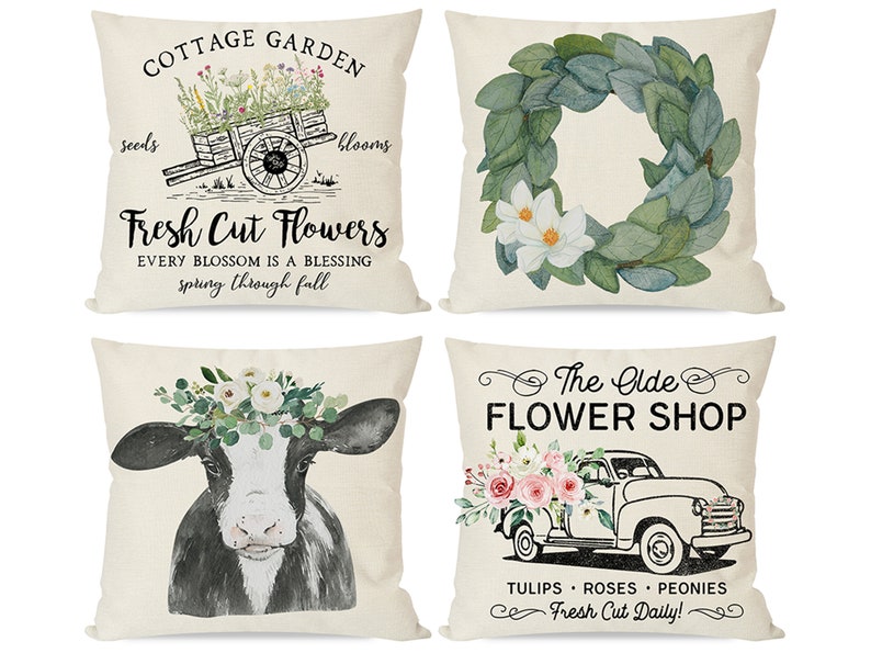 Spring Pillow Covers 18x18 Set of 4 for Home Decor Farmhouse Etsy