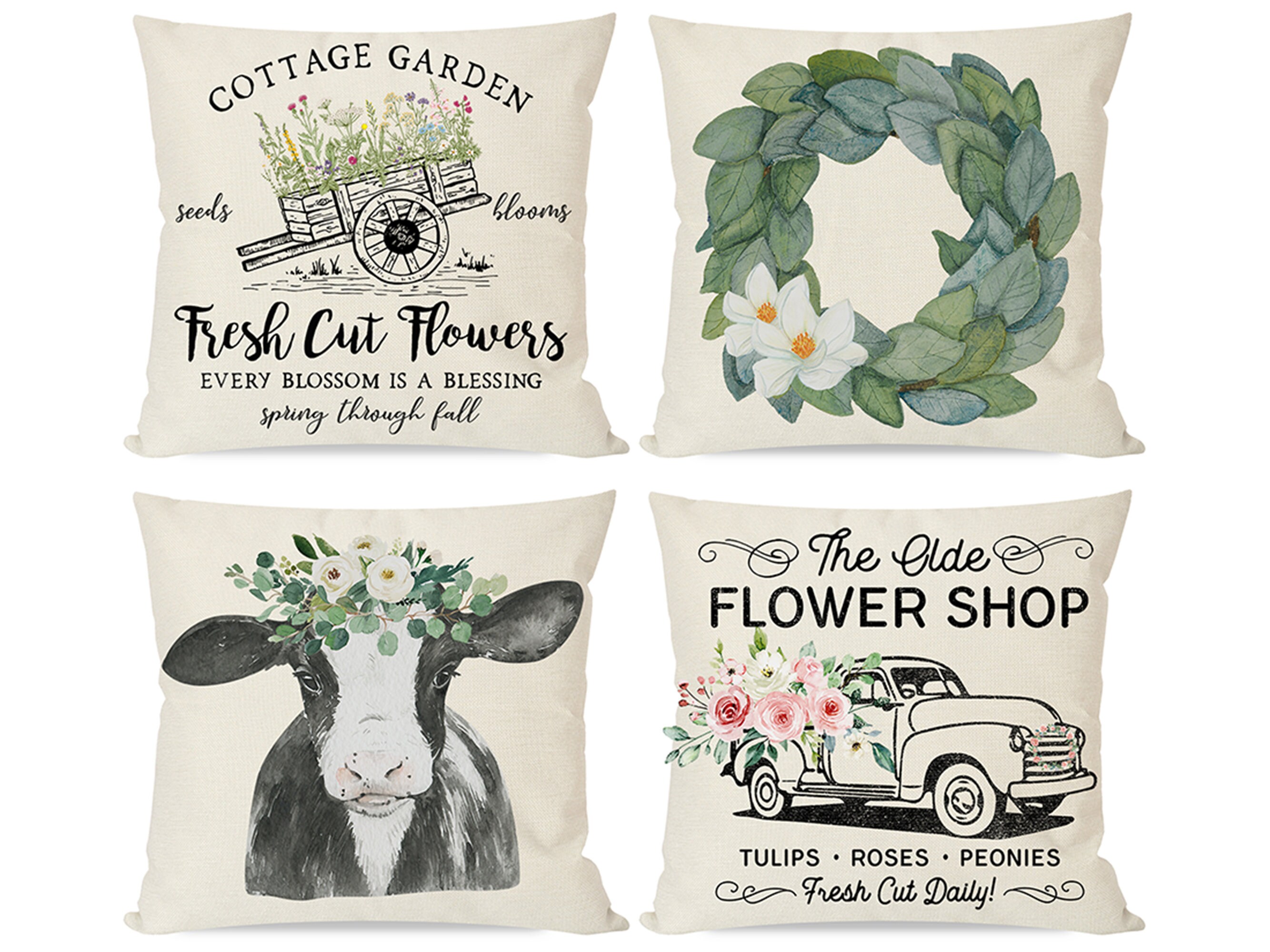 Spring Pillow Covers 18x18 Set of 4 for Home Decor Farmhouse Etsy