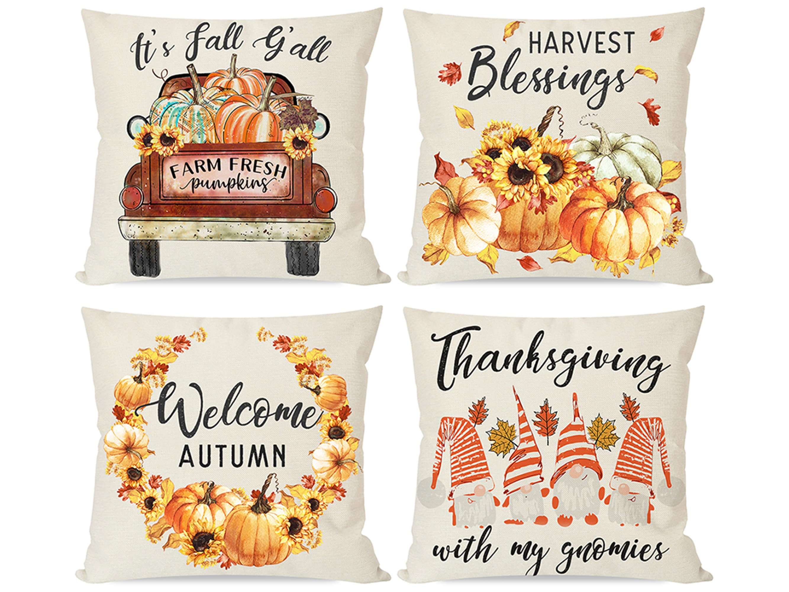 Fall Pillow Covers 18x18 Set of 4Autumn Thanksgiving Throw Etsy