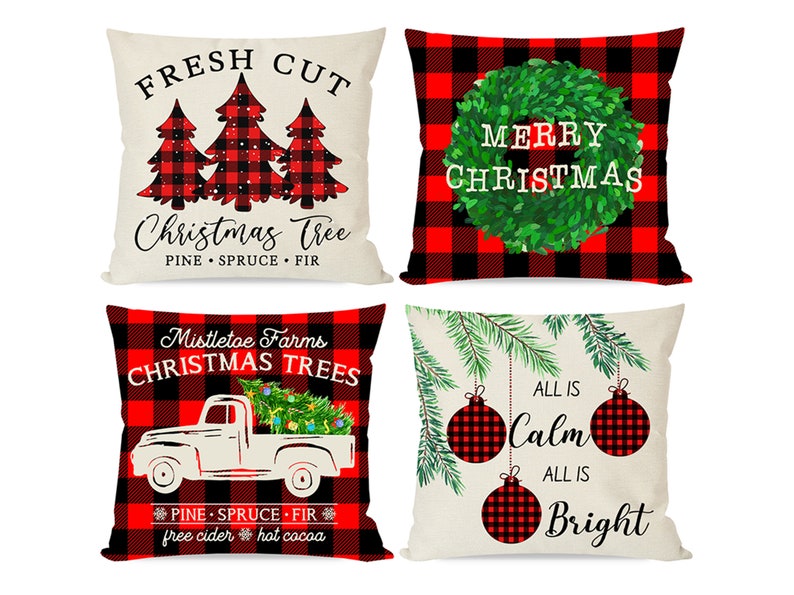 Set of 4 Christmas Pillows Covers 18 X 18 Farmhouse Christmas Etsy