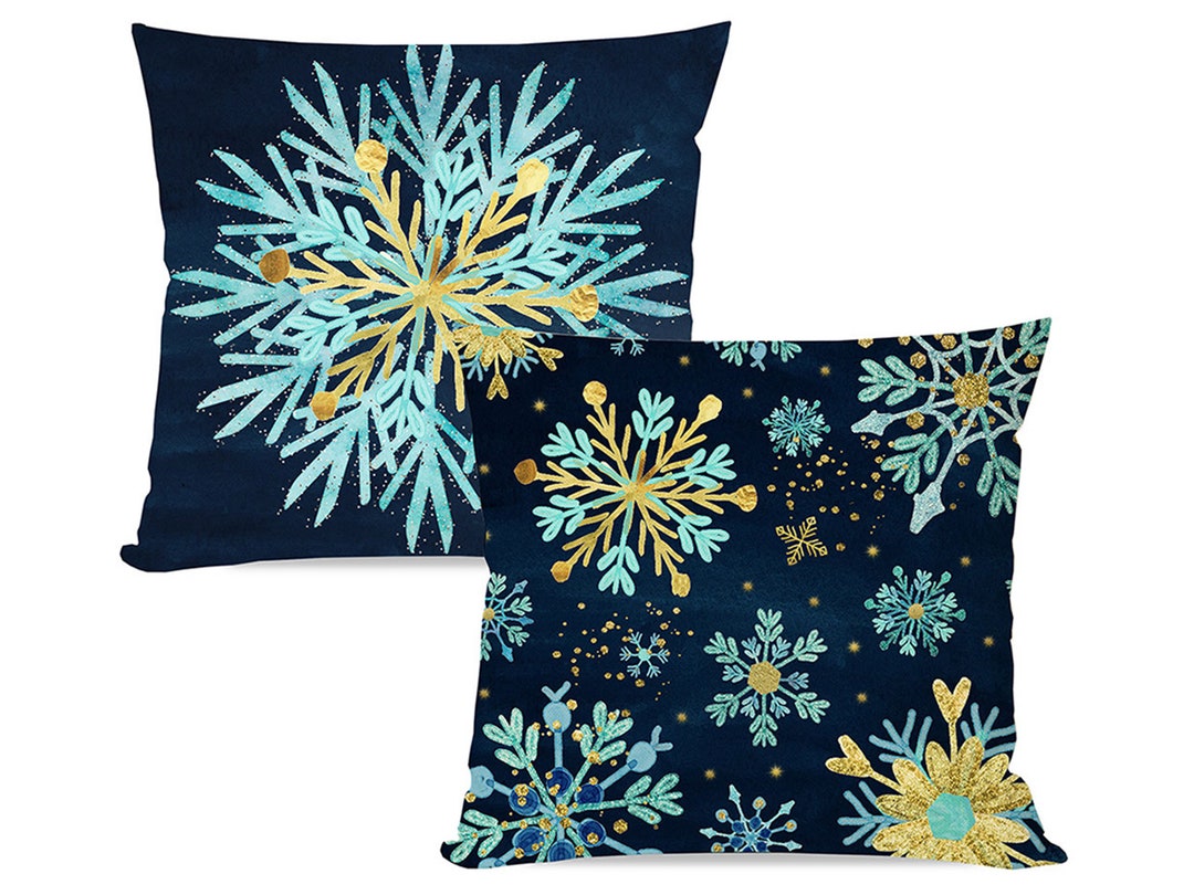 Set of 2 Blue Christmas Pillows Covers 18 X 18 for Christmas