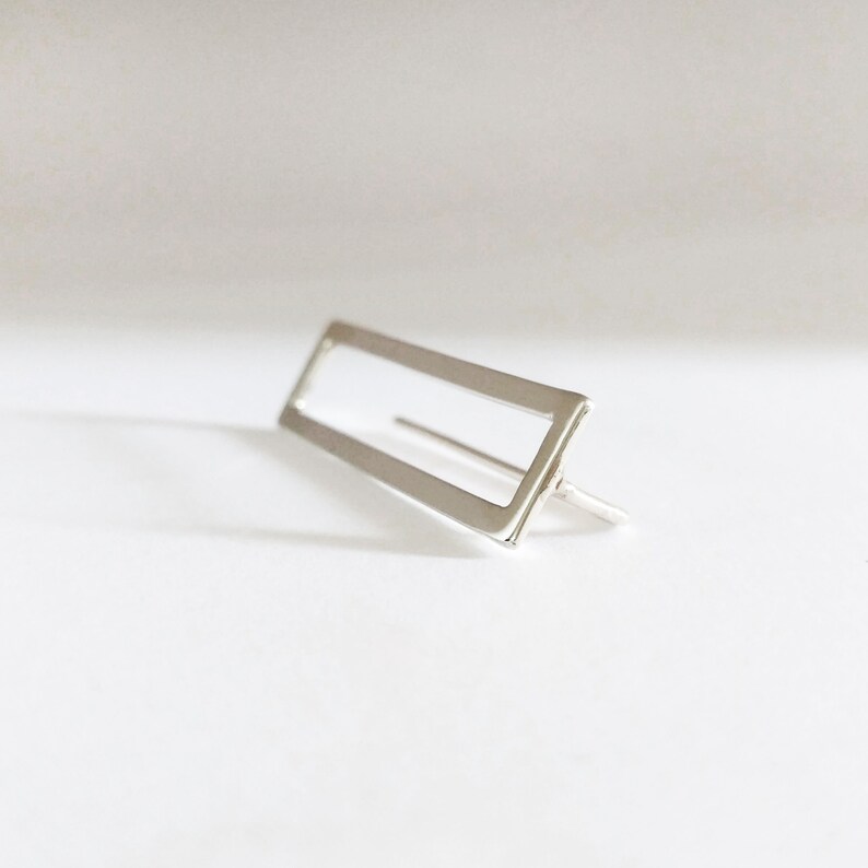 One Rectangle and stripe sterling silver earring Single Edgy unisex geometric; Dangle /& Drop; avant garde; modern minimalist hand made;