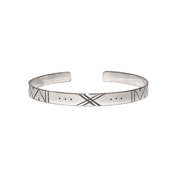 XXX BANGLE - Hand Carved Oxidized X Engravings Sterling Silver