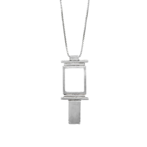 THESSALONIKI NECKLACE - Greek style modern sterling silver necklace - Rectangle stripes flat pendant