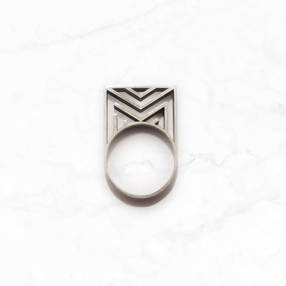 modern Cast Band Contemporary bar Geometric thick design; clean lines Statement OM Ring Chunk Sterling Silver stand out Square