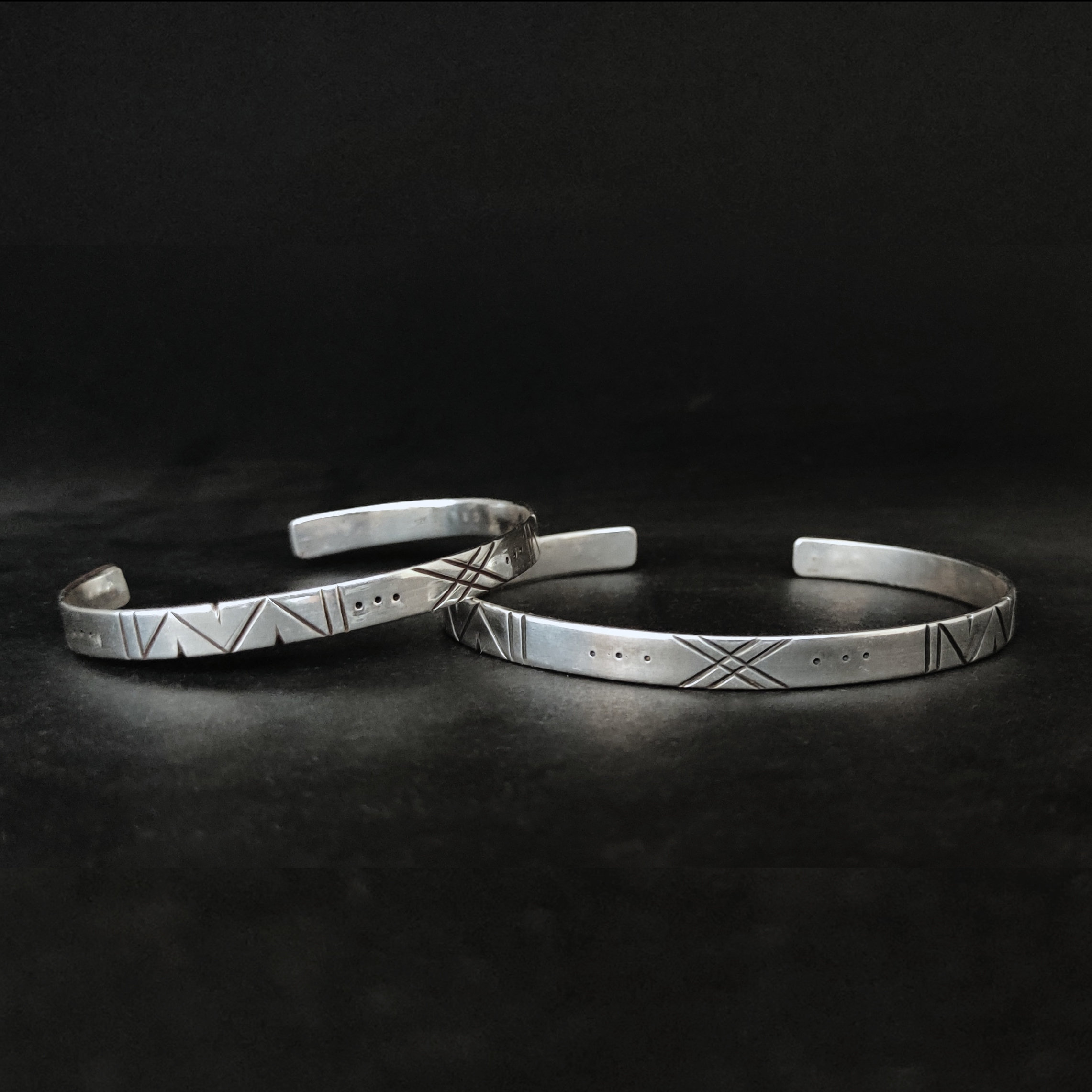 XXX BANGLE - Hand Carved Oxidized X Engravings Sterling Silver
