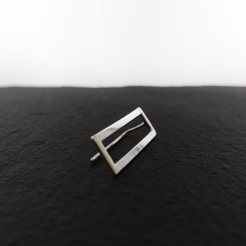 One Rectangle and stripe sterling silver earring Single Edgy unisex geometric; Dangle /& Drop; avant garde; modern minimalist hand made;