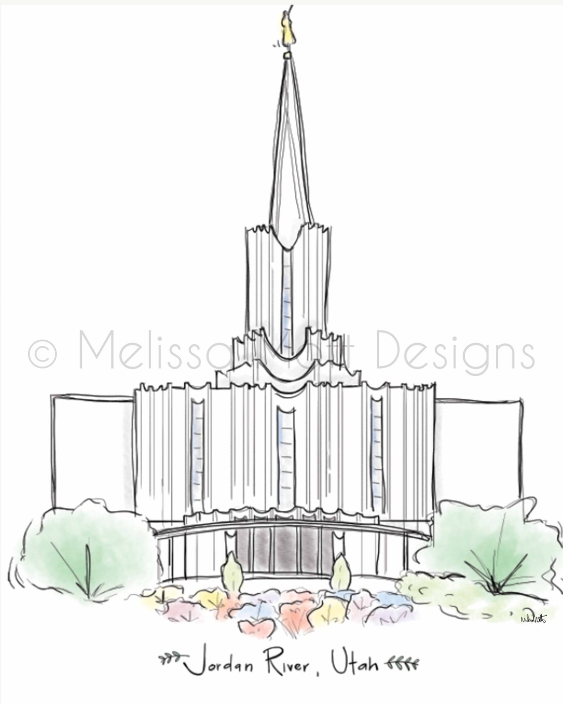 LDS Jordan River Utah Illustrated Temple Etsy