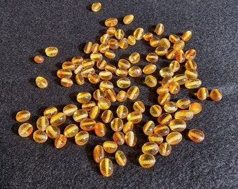Natural baltic amber loose amber beads Olive Honey Light 138gr 4.5-6mm / Hole size 1mm #334
