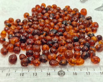 155 pcs Natural baltic amber   Beads 5-6mm cognoc/dark #395